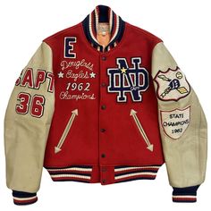 "Style Eyes Varsity Jacket 1962 Douglas Eagles Champions. Wool body, leather sleeves and quilted lining. Size 40 / L. Pit to pit 23\". Length 25\"." Varsity Hoodie, Army Pants, Plus Size Summer Outfit, Leather Sleeves, Tomboy Outfits, Mens Fashion Fall, Letterman Jacket, Streetwear Men Outfits, Men Fashion Casual Outfits