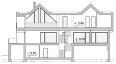 an architectural drawing of a two story house with three levels and one level above the garage