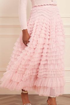 Hattie Ruffle Ankle Skirt Ribbon Stitching, Ankle Skirt, Tulle Ruffles, Corset Gown, Micro Mini Dresses, Peony Pink, Stretch Mesh Fabric, Ballerina Dress, Create A Signature