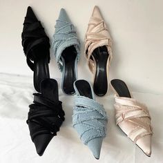 Women's Mules Wrap Low Heel Pumps Denim Pumps, Medium Heel Shoes, Summer Pumps, Girls High Heels, Female Shoes, Elegant Sandals, Women's Mules, High Heel Slippers, Pu Heels