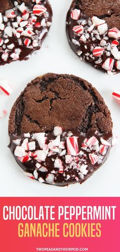 chocolate peppermint ganache cookies with candy canes on the top and bottom