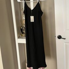 Brand A New Day, Nwt Black V-neck Slip Dress For Daywear, Sleeveless Black Slip Dress With Built-in Bra, Black Straight-neck Sleek Slip Dress, Black V-neck Slip Dress For Sleep, Black V-neck Slip Dress With Lace Trim, A New Day, Dresses Xs, New Day, Day Dresses