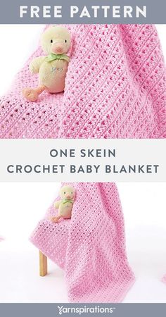 a crochet baby blanket is shown with the text, free pattern