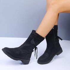 Category:Boots; Upper Materials:Faux Leather; Embellishment:Lace-up; Season:Winter; Heel Type:Flat Heel; Gender:Women's; Toe Shape:Round Toe; Type:Mid Calf Boots; Style:Vintage,Casual; Heel Height(inch):1-2; Boot Shaft:Mid-Calf Boots; Outsole Materials:Rubber; Occasion:Daily,Outdoor; Closure Type:Zipper; Shipping Weight:0.737; 2024 Trends:Snow Boots,Combat Boots,Sweater Boots; Foot Length:; Foot Width:null; Size chart date source:Provided by Supplier. Orthopedic Shoes Stylish, Low Heel Boots, Boots For Short Women, Orthopedic Shoes, Zipper Heels, Round Toe Shoes, Faux Leather Heels, Zipper Boots, Winter Boots Women