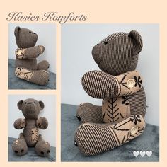 there is a stuffed bear made out of knitted material