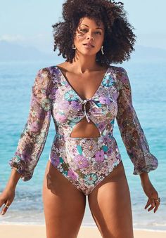 GabiFresh Cup Sized Chiffon Sleeve One Piece Swimsuit | Swimsuits For All Best Swimsuit Brands, Gabi Fresh, Trendy Suits, Bathing Costumes, Swimsuit Season, Swimsuit Brands, Plus Size One Piece, Perfect Swimsuit, Best Swimsuits