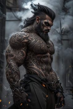 Muscular Monster, Fantasy Fighter, Man Beast, Bald Man, Dark Men, Martial Arts Workout, Graffiti Wall Art, Art Dark