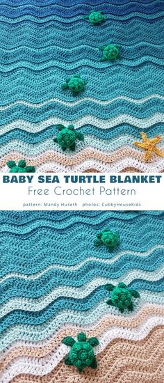 a crocheted blanket with turtles on it and the words baby sea turtle blanket written in