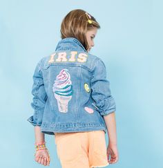 Kids Custom Levi's Denim Jacket | Little Chicken Kids Clothing Kids Jeans Jacket, Jean Jacket Patches, Kids Denim Jacket, Varsity Letters, Custom Denim Jacket, Girls Denim Jacket, Denim Jacket Patches, Custom Denim, Unique Kids