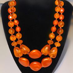 Orange Beaded Double Strand Necklace With Earrings Set.New Orange Round Beads Jewelry For Party, Orange Round Beads Party Jewelry, Elegant Amber Beaded Necklaces With Large Beads, Amber Beaded Jewelry For Party, Elegant Orange Beaded Necklaces For Party, Elegant Amber Jewelry With Large Beads, Elegant Orange Beaded Necklace For Party, Elegant Orange Beads For Jewelry Making, Orange Large Beaded Jewelry For Party