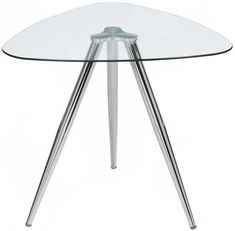 a clear glass table with metal legs