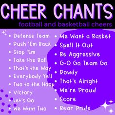 a purple poster with the words cheer shants on it and stars in the background