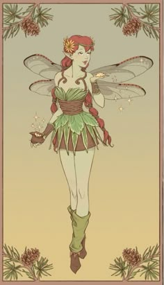 a woman dressed as a fairy with wings and flowers on her back, standing in front of