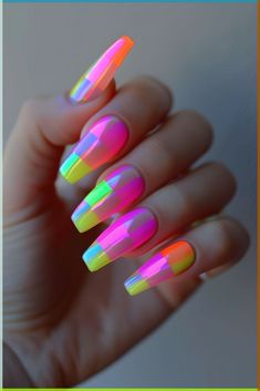 #nails #greennaildesigns #earthtone #swatches #nailpolishaddict #greennailpolish #nailpolish # Jelly Polish Nail Ideas, Neon Sparkly Nails, Simple Neon Nails, Neon Chrome Nails, Black And Neon Nails, Neon Nail Art Designs, Nails Jelly, Nails Vacation, Nails Rainbow