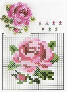 a cross stitch pattern with pink roses on it