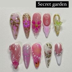 Bow Nail Designs, Nails Birthday, Long Almond, Acrylic Press On Nails, Pink Prom, Nail Nail, Birthday Nails