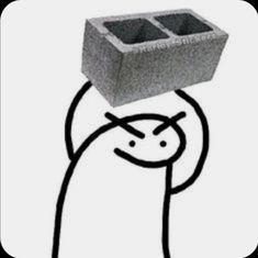 a drawing of a person with a box on their head and hands in the air