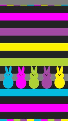 an image of colorful easter bunnies on striped background