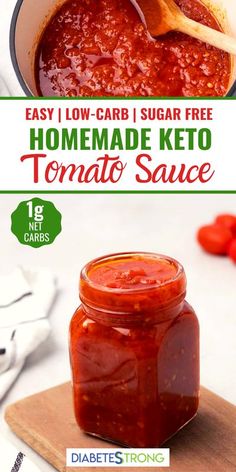 homemade keto tomato sauce in a glass jar