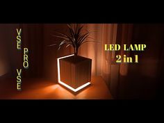 a wooden table with a plant in it and the words led lamp 2in1