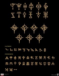 an image of the symbols for different types of people's names in gold on black