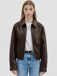 Editor's Notes The cropped bomber jacket is made of faux leather and voluminous semi-oversized fit. - Round shoulder shape- Back pleats to allow easy movement- Simple, casual designMeasurements(in.)ONE SIZE- Length: 22.04 in. - Shoulder: 18.11 in. - Chest: 21.25 in. - Sleeve: 22.83 in. - Armhole: 8.66 in. Composition & Care- Shell: 100% Polyurethane / Lining: 100% PolyesterDesigner- by doffsept Movie Fashion Outfits, Leather Jacket Style, Cropped Leather Jacket, Leather Jacket Outfits, Fall Capsule Wardrobe, W Concept, Fashion Mistakes, 10 Pounds