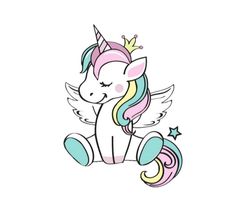 a cute little unicorn with wings sitting down