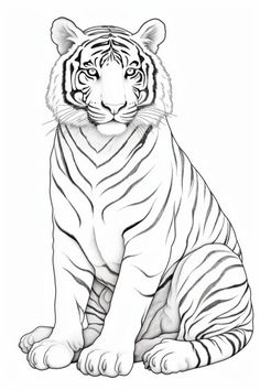 a drawing of a tiger sitting down