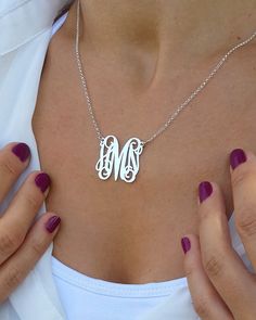 Monogram Necklace 3 Initials Sterling Silver Initial Necklace With Name, Classic Sterling Silver Initial Pendant Name Necklace, Classic Sterling Silver Initial Pendant Necklace, Silver Monogram Necklace For Anniversary, White Sterling Silver Necklace With Monogram, Silver Initial Pendant Necklace For Mom, Classic Silver Initial Necklace With Name, Silver Monogram Name Necklace For Anniversary, Silver Initial Pendant Jewelry Gift For Mom