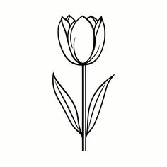 a black and white drawing of a tulip on a white background with the outline of it