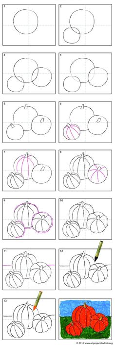 Pumkin Drawing Step By Step, How To Draw Autumn, How To Draw Halloween, Pumpkin Art Projects For Kids, How To Draw A Pumpkin, Fall Directed Drawing, Drawing A Pumpkin, How To Draw Pumpkins, Pumpkin Art Project