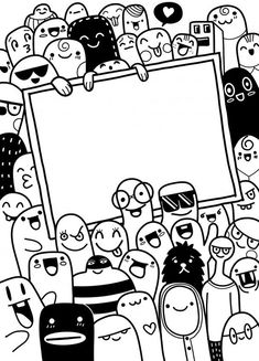 black and white drawing of people holding up a sign with an empty sheet in the middle