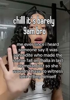 a woman holding her hand up in front of her face with the words chillit's barely sam bro