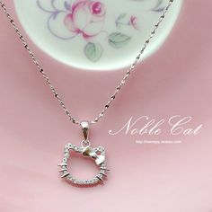 Sanrio Hello Kitty Kawaii  Anime Crystal Pendant Necklaces Ladies Girl Simple White Zircon Elegant Anime Crystal, Anime Necklace, Simple White, Crystal Necklace Pendant, Elegant Necklaces, Crystal Pendant, Pendant Necklaces, Women Girl, Womens Necklaces