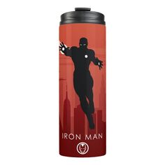 an iron man can cooler with the words iron man on it