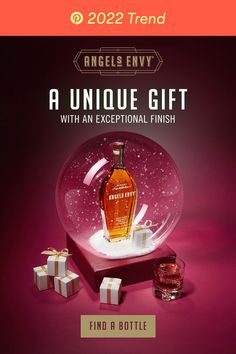 an advertisement for angels envy's unique gift with an exceptional finish