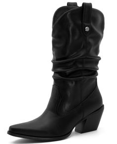 PRICES MAY VARY. 【Comfort Chunky Heel】: The chunky heel measures approximately 2.5in / 6.4cm, stable heel, soft and breathable inner lining, plus a non-slip durable Rubber sole, walking comfortably. these mid-calf boots will be so comfortable to keep an all day walking. 【Unique Design】: The pleated design on the barrel of Western cowboy boots can make the calves look slimmer, innovating on the basis of traditional Western cowboy boots and becoming more fashionable. 【Point Toe Boot】Different from Womens Cowgirl Boots, Pointed Toe Boots, Western Cowboy Boots, Calf Boots, Mid Calf Boots, Pull Up, Cowgirl Boots, Western Cowboy, Chunky Heel