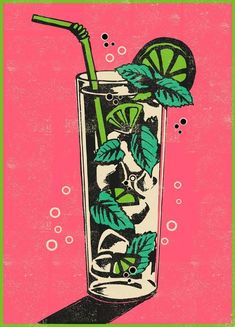 an illustration of a drink with a green straw