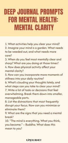 Find mental clarity and inner peace with these deep journal prompts for mental health. Explore your thoughts and emotions through introspective writing. Take some time for yourself to reflect and gain a better understanding of your mental well-being. Journaling can help you process complex feelings and improve your overall emotional health. Start this self-care journey today! Deep Journal Prompts, Positive Mental Health, Time For Yourself