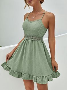 Mint Green Boho Collar Sleeveless Fabric Plain Cami Embellished Non-Stretch Summer Women Dresses Short Dresses Casual, Dress For Short Women, Inspired Outfits, Cute Simple Outfits, Cami Dress, Simple Dresses, Fashion Clothes