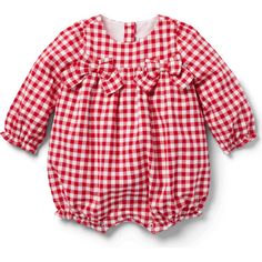 Check this favorite off their list. Featuring little bows, ruffle cuffs and allover gingham, it’s an instant outfit for first holidays. Fully Lined. Long Sleeve. Button Back. Snaps Underneath. Matching Family Styles Available; Makes The Perfect Gift For Baby. | Janie and Jack | Baby Gingham Bow Chest Long Sleeve Ruffle Cuff Romper, (Red, Size 0-3M) | Maisonette collects the best children’s products from around the world (unlike Zulily, Etsy, The Tot, Farfetch Kids, Childrensalon, Crate and Kids, Kohls, Wayfair, Buy Buy Baby, Nordstroms, Mini Boden, J.Crew Factory, or PotteryBarn Kids), creating a curated shopping experience for you. Think of us as your shortcut to fashion for litte ones! Baby Closet, Rompers For Kids, Red Gingham, Buy Buy Baby, Janie And Jack, Newborn Girl, Girls Shopping, Gingham