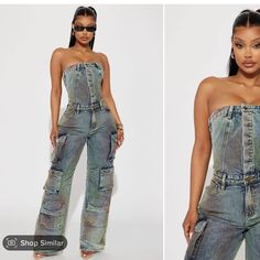 Has Great Stretch! Never Worn Jumpsuit Jean, Jean Jumpsuit, Shein Pants, Jeans Jumpsuit, Denim Jumpsuit, Pant Jumpsuit, Wide Leg, Pants For Women, Jumpsuit