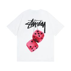 Lasaky - Short Sleeve Dice Black Eight Printed Couple T-shirt Unique Canvas, Couple T-shirt, Dinosaur Print, Playful Design, Women's Tops, White Tshirt, Types Of Collars, Cotton Shorts, Mens Tees