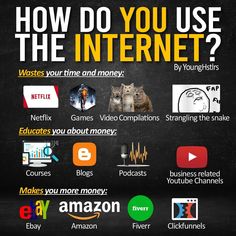 an advertisement for the internet with many different types of logos and icons on black background