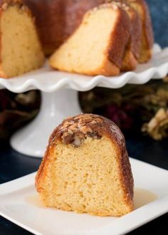 a close up of a bundt cake on a plate with the words famous bacardi rum cake