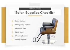 the salon supplies checklist is shown in black and white, with an image of a chair