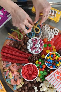 Candy Platter Ideas, Boyfriend Dates, Cinema Snacks, Candy Platter, Yogurt Covered Pretzels, Oscar Viewing Party, Leftover Candy