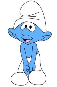 the smurf is sitting down with his hands on his hips and eyes closed