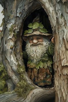 a painting of an old man in a tree