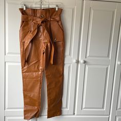 Nwot. Wrinkled From Being Folded In Bag. Faux Leather Paper, Paper Bag Pants, Bag Pants, Pants Color, Brown Orange, Pant Jumpsuit, Paper Bag, Pants For Women, Faux Leather